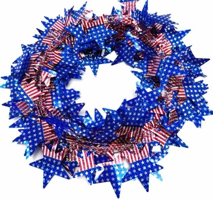 Gran estrella de cinco puntas decoración de la bandera estadounidense corona de árbol de Navidad ornamento, alambre corona de vacaciones bastón