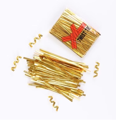 8cm de carrete de metal de oro Twist Tie para el pan y regalo Twist Ties para el embalaje de panadería