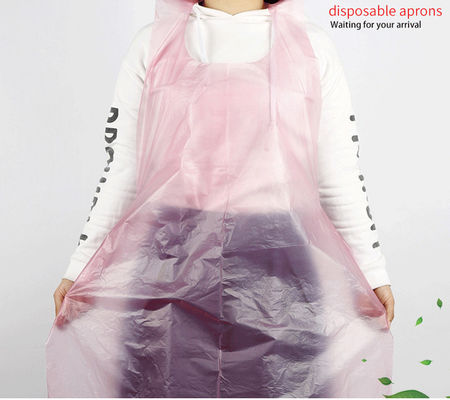 Delantal disponible transparente blanco del rosa PE de la cocina del hogar