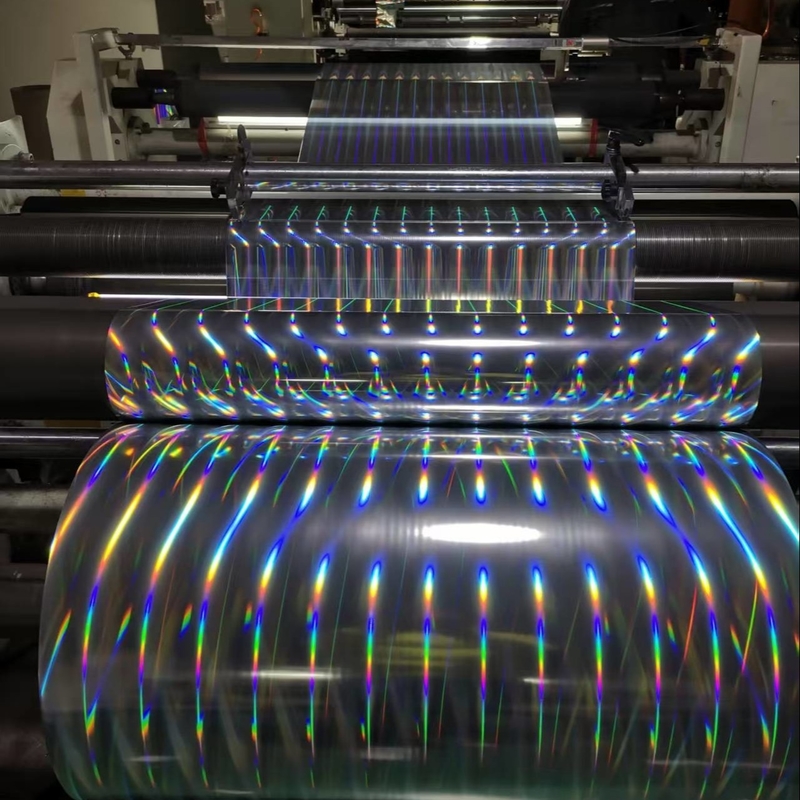 18um holográfico Bopp Color Glitter Film, pilar de luz horizontal BOPP película para el embalaje de medicamentos